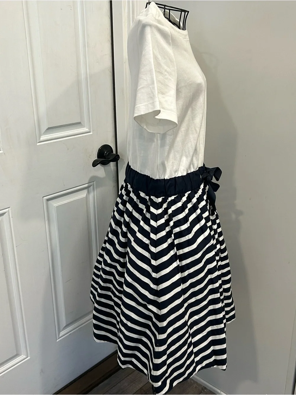 Kate Spade NY Short Sleeve Sailing Stripe Mixed Media Dress Navy Nautical Size S